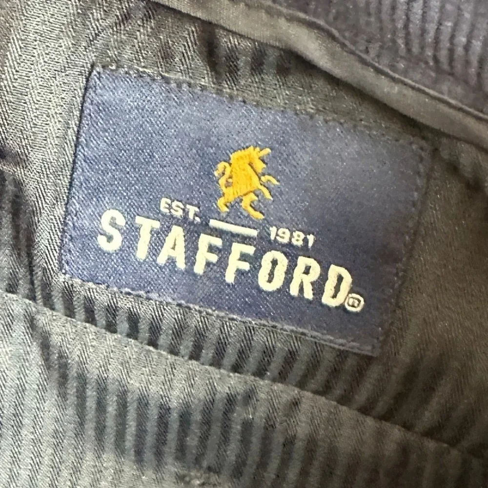 Stafford Pants Mens 44X32 Navy Blue Slim Fit Corduroy Dress Trousers Flat Front